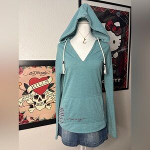 Blue Roxy V-Neck Sweater Top